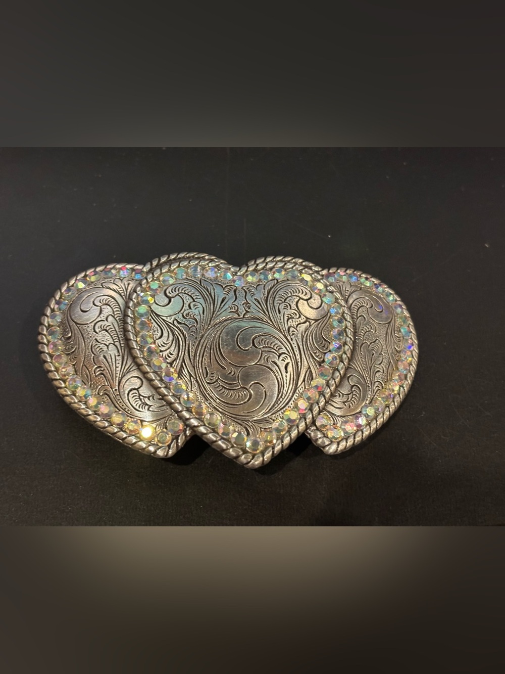 Nocona Silver Heart Triple Concho with Iridescent Rhinestones